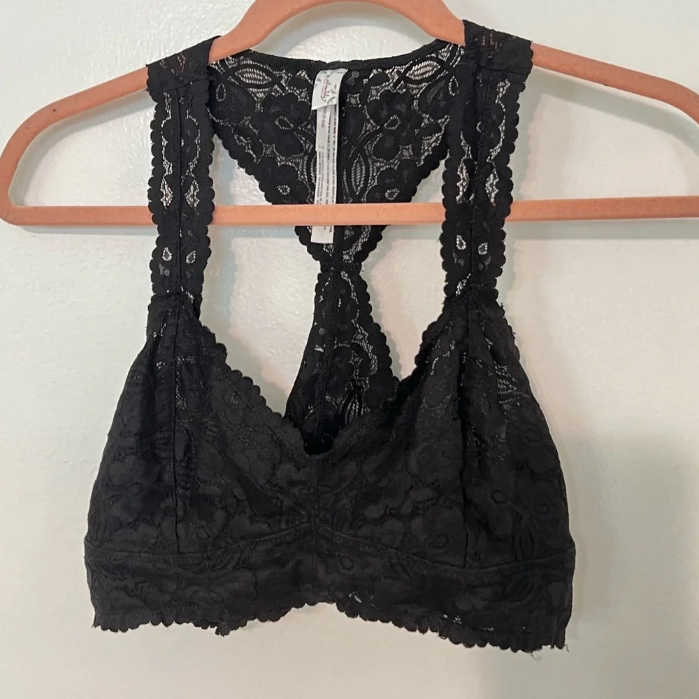 Free People Women's Galloon Lace Racerback - Black Sz Large - Picture 6 of 12